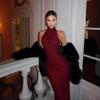 Women's Fashion Halter Sleeveless Flash Slim Dress Solid Color Dinner Dress