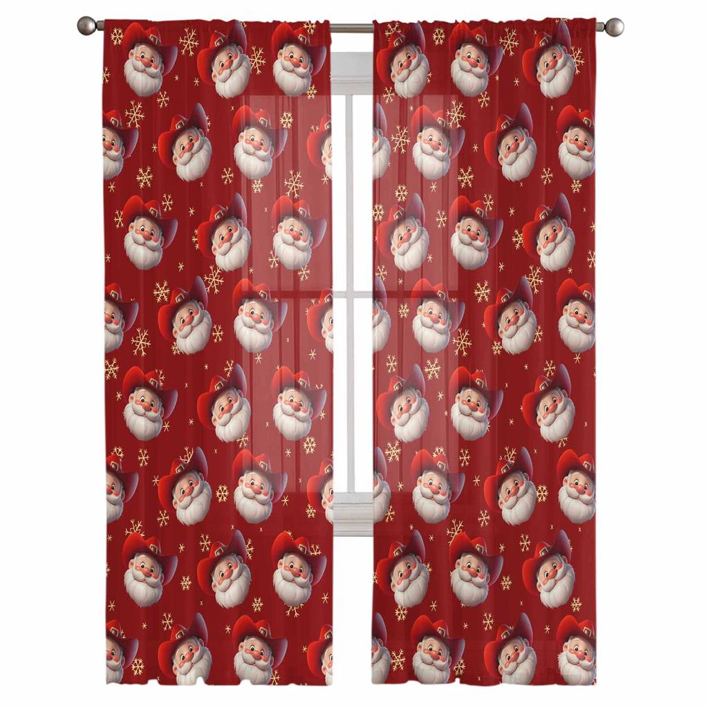 Västlig Jul Cowboy Jultomten Gardiner För Vardagsrum Sovrum Hemdekoration Fönster Voile Tyllgardin Draperier