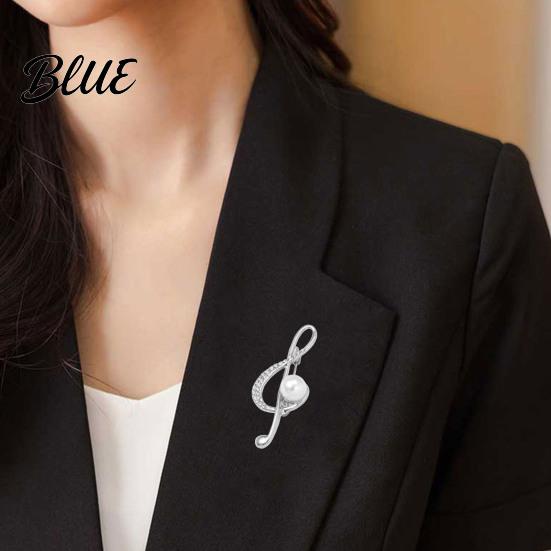 Long-lasting Brooch Musical Note Shape Pin Imitation Pearl Rhinestones Inlaid