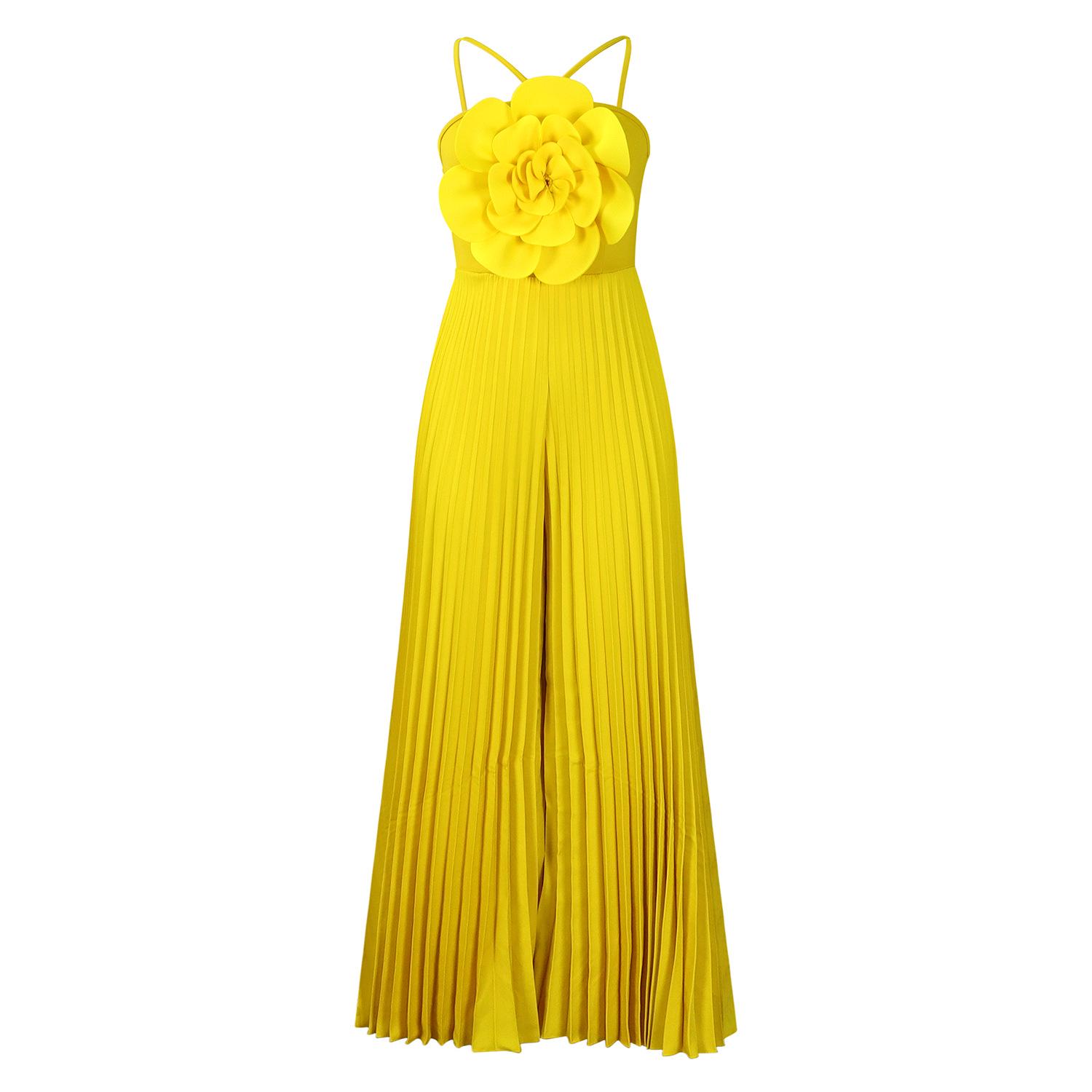 

Женский летний комбинезон большого размера с широкими штанинами и объемным вырезом халтер в европейском и американском стиле с 3D-цветком XL жёлтый