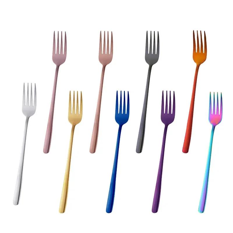 Stainless Steel Long Handle Dinner Fork Korean Rainbow Fork Hotel Restaurant Party Supplies Dinnerware Steak Gold Fork