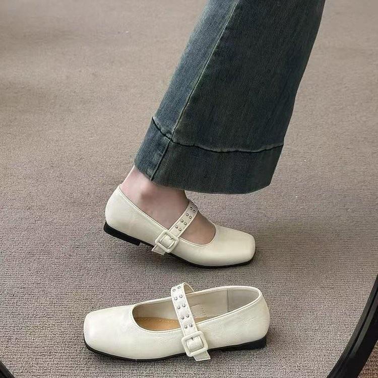 Retro-Rock Mary Jane Einzel-Schuhe Herbst Neu Flacher Mund Flacher Boden Kleine Lederschuhe