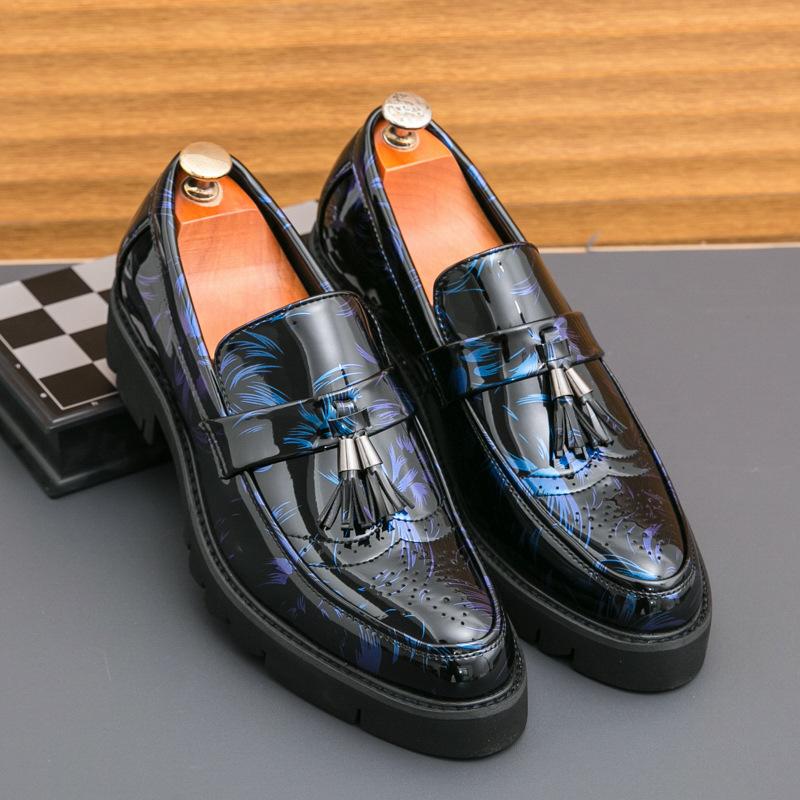 

Кожаные туфли мужские весенние деловые повседневные лакированные кожаные блестящие шапочки с одной педалью мужские свадебные туфли 38 синий