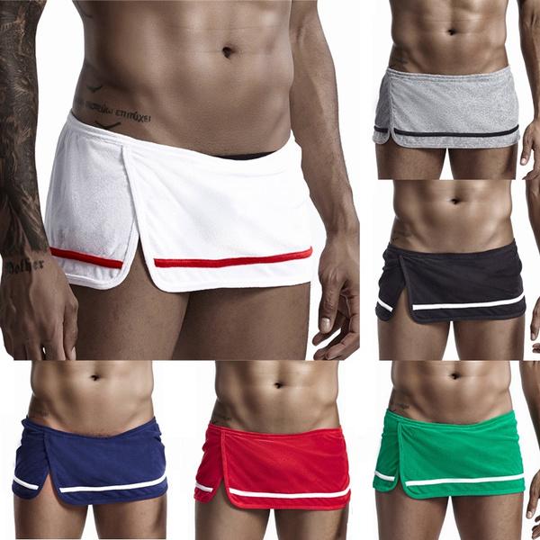 Nye Herre Innside Nettingtruser Sexy Håndkle Shorts Bomullsfleece Forkledesign Løse Hjem Fritids Boxershorts Pluss Størrelse