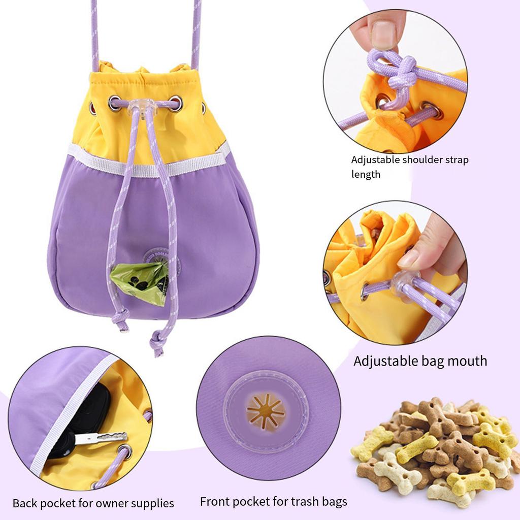 Waterproof Dog Treat Pouch for Training Walking Easy To Use Snack Bag with Drawstring Designs Adjustable Shoulderbag