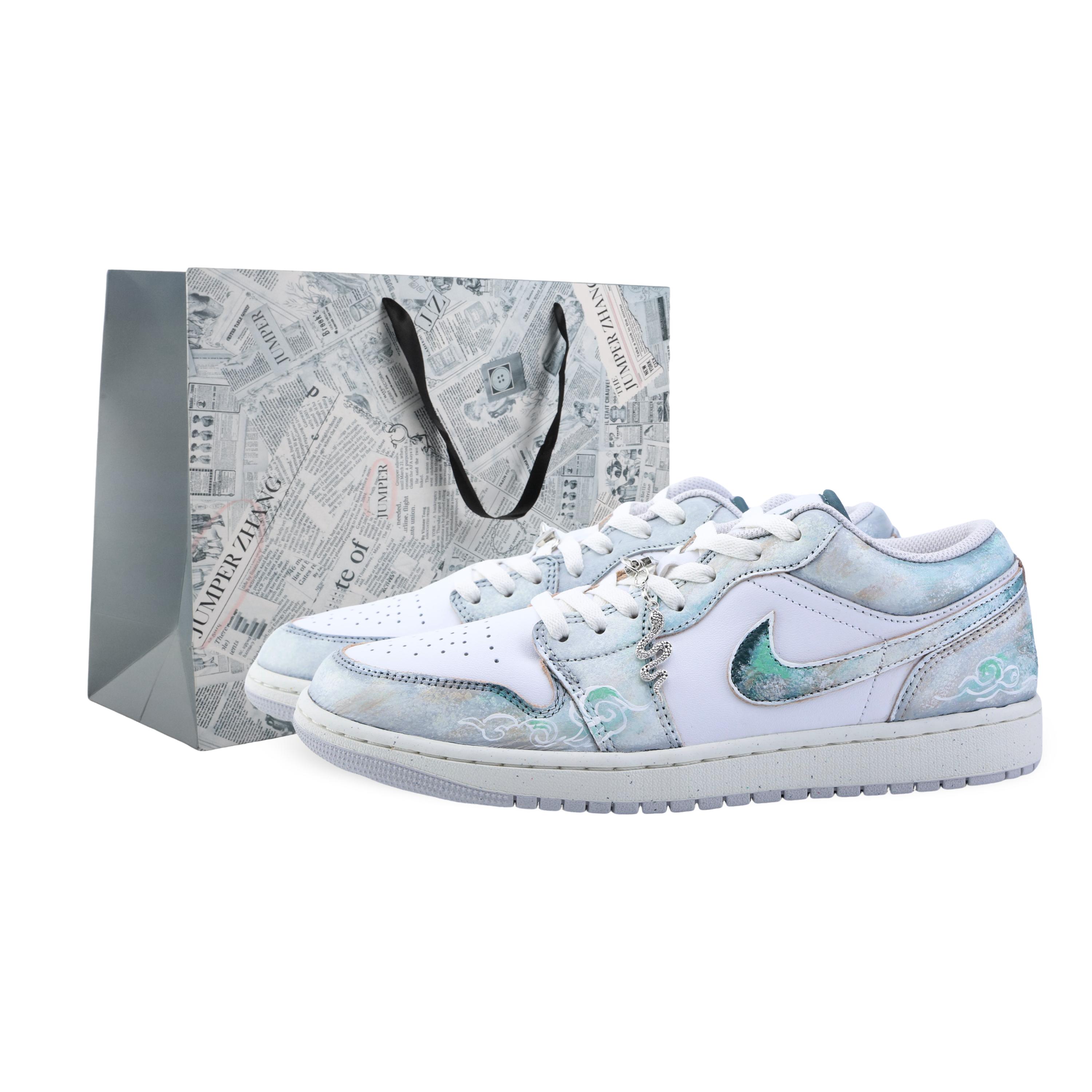 

Jordan Air Jordan 1 Drippy Cyan Jade Abrasion Resistant Low top Vintage Basketball Shoes Men s Green FQ7687-300(Team889-) 38
