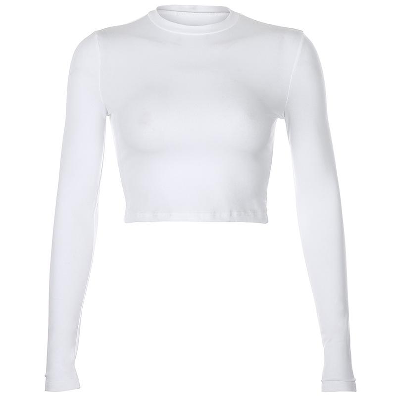O Neck Solid T Shirt Basic Long Sleeve Women T-shirt Casual Tank Top Slim Female Crop Top Fashion