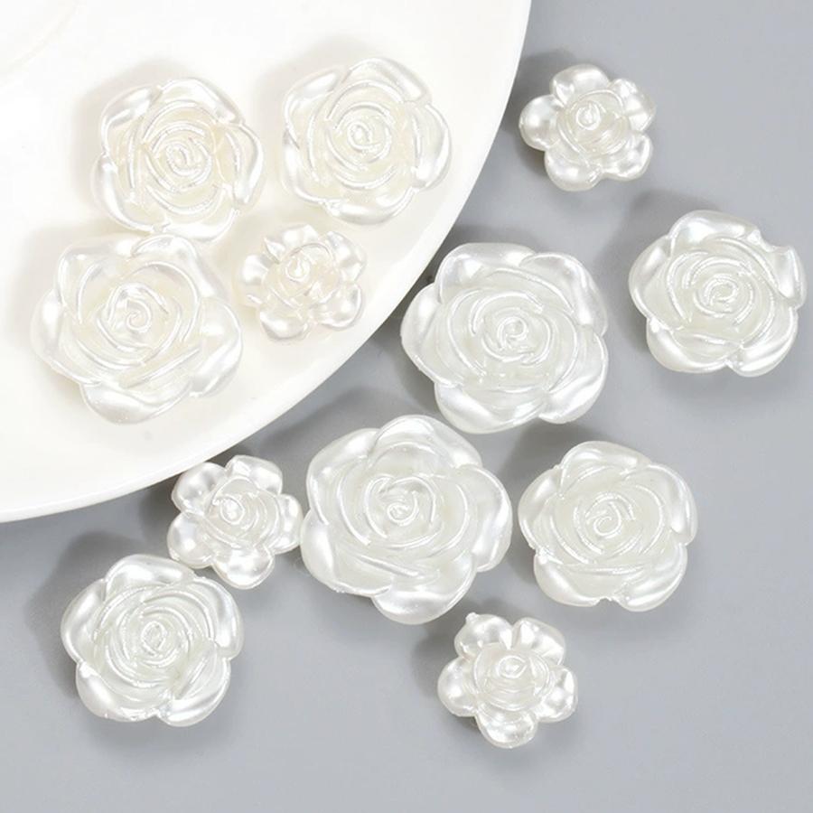 50PCS 14-18mm White Rose Pearl Buttons Pre-Drilled Hole Simple Elegant Versatile Decor Accessories DIY Clothing Craft Projects