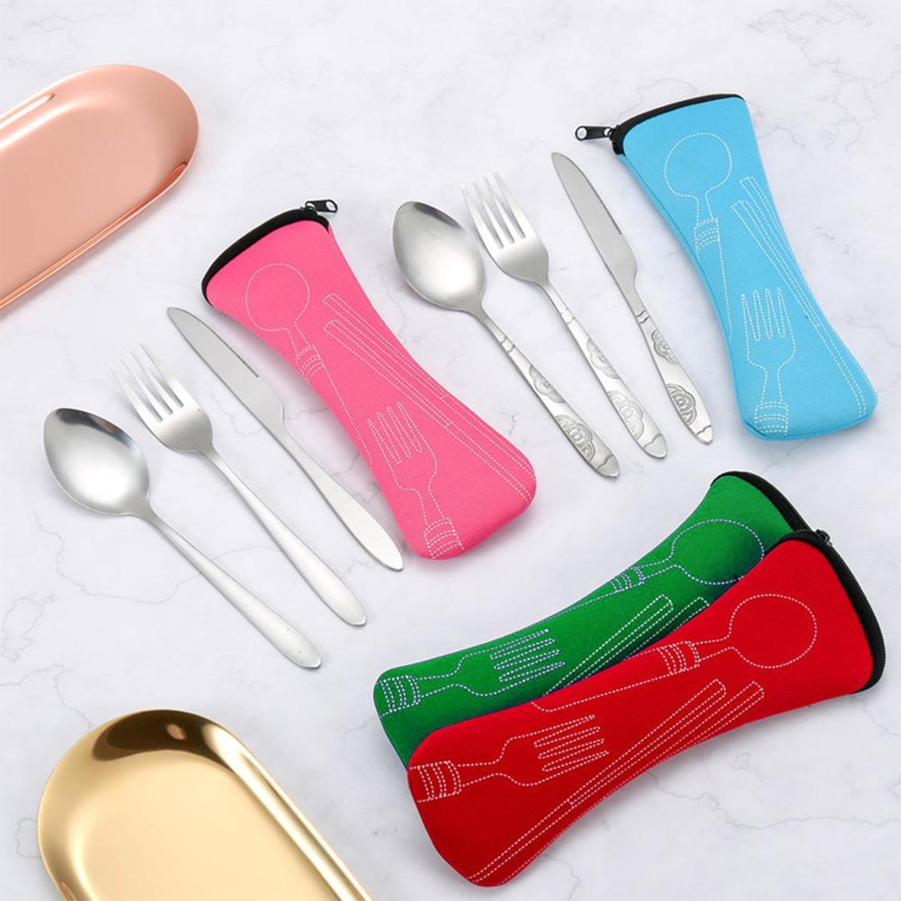 4PCS Cutlery Set Stainless Steel Cutlery for Cutter Fork Spoon Surface Carved Portable Lightweight