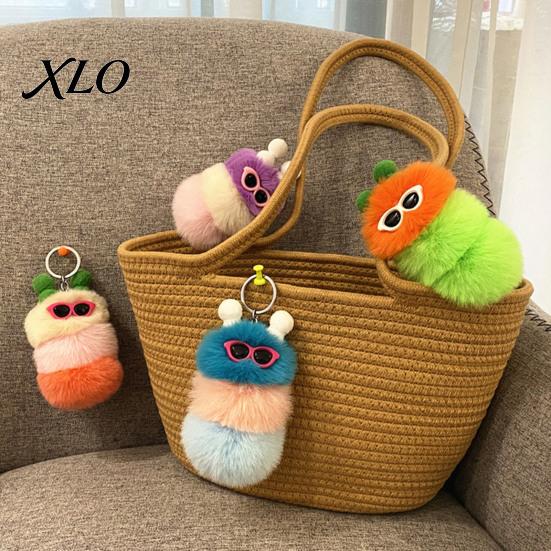 Caterpillar Plush Keychain Sunglasses Keychain, Soft Backpack Purse Charm Bag Charm, Colorful Stuffed Keyring Pendant