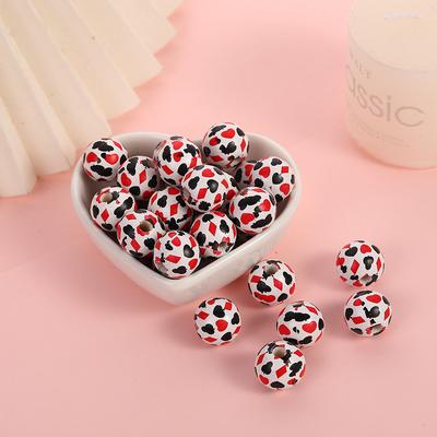 16 mm Holzlose Perlen Kreativer Poker Druck Holzperlen Handgefertigt Hanfseil Perlenmaterial Hemu Runde Perlen