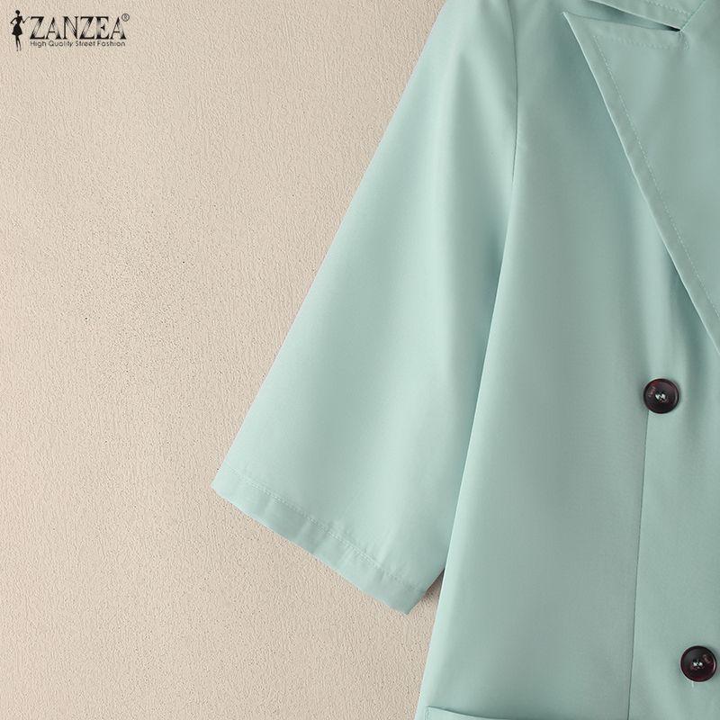 ZANZEA Women Casual Turn Down Collar Loose 3/4 Sleeve Thin Cardigan Blazer