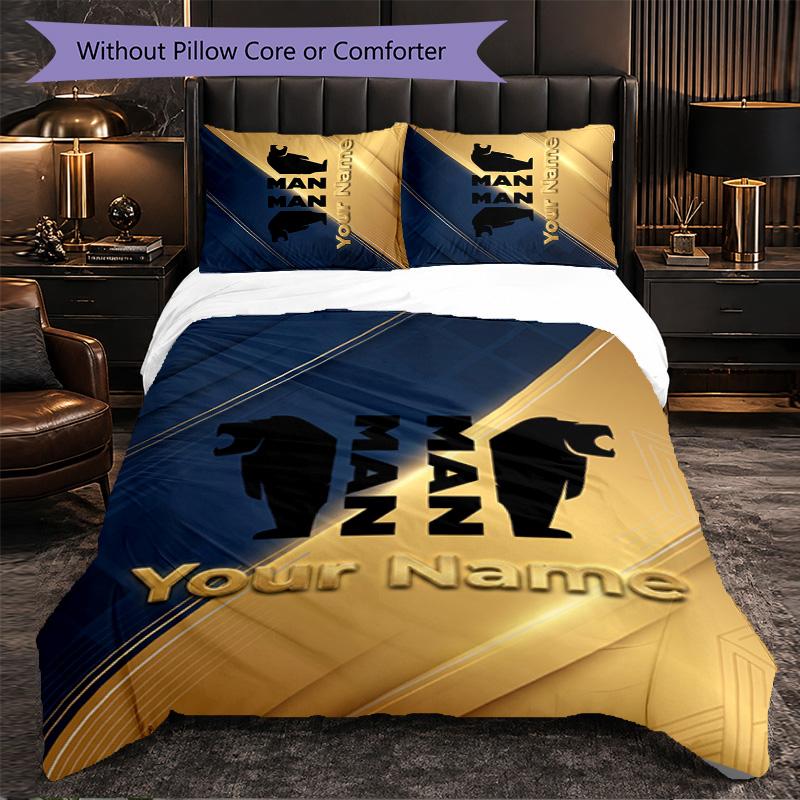 Set Biancheria da Letto Personalizzato con Testo Nome Camion MAN, 1 Copripiumino & 2 Federe Regalo Personalizzato per Camera da Letto