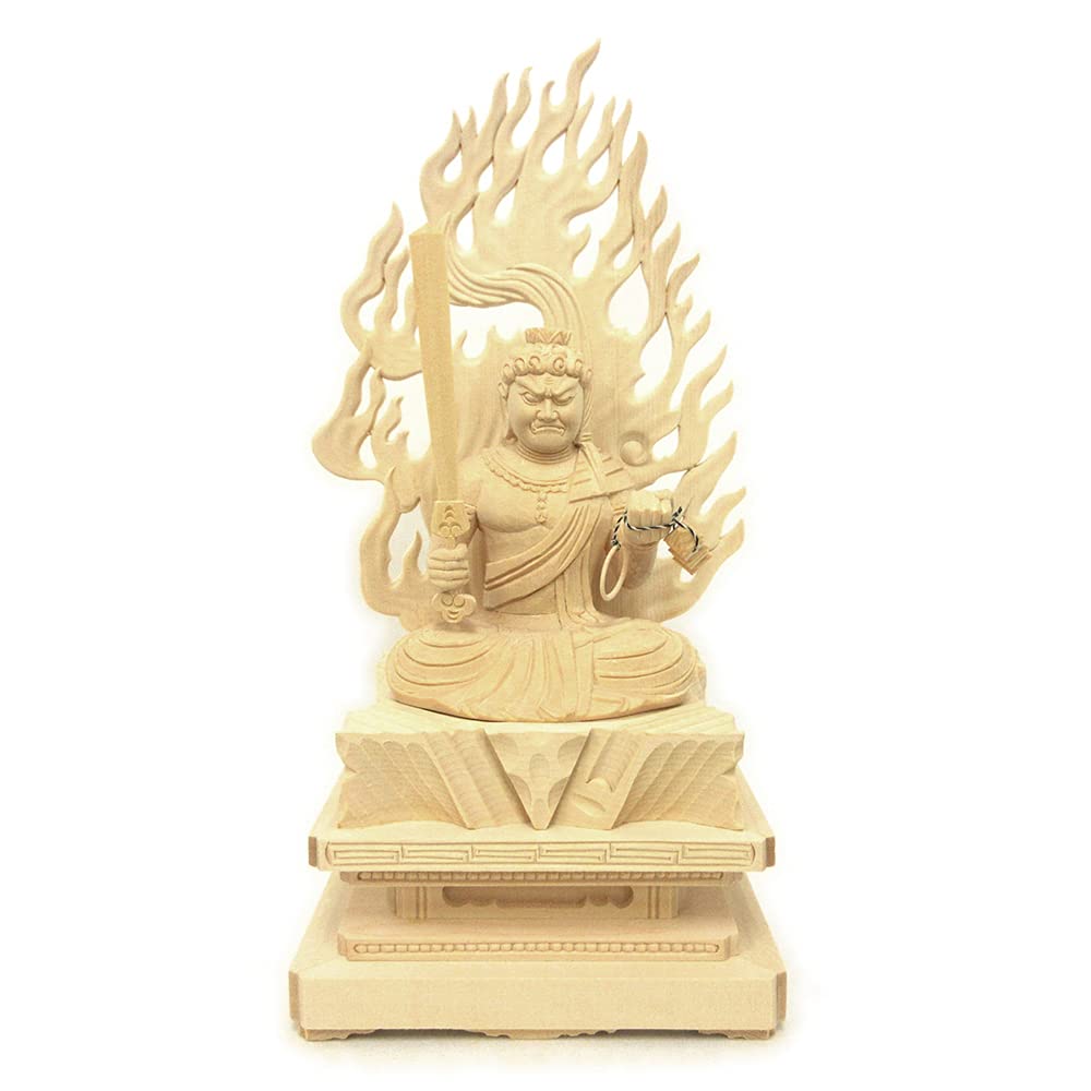 

особенная статуя сидящего Будды Фудо Мёо размеры статуи высота ширина глубина Высококачественная резьба по дереву, выполненная из кипарисового дерева Пламя ореола квадратное основание из камня