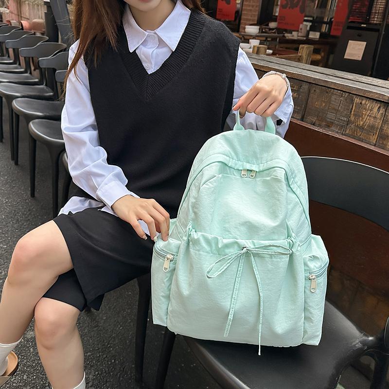 Lightweight Solid Color Backpack Travel Backpack Large Capacity Student Schoolbag