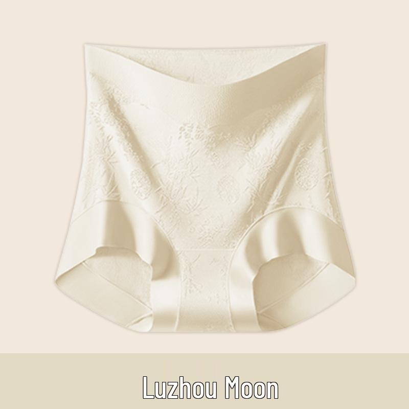 Mizhai Women's High-Waisted Tummy Control Silk Underwear, Chinese Style, Plus Size, Antibacterial Mulberry Silk Crotch