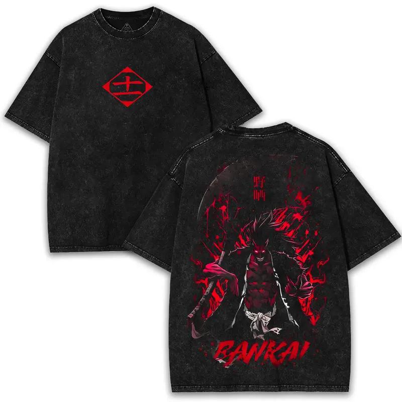 

Manga BLEACH Zaraki Kenpachi Graphic Tshirt Vintage Washed Oversized T Shirt Men Women Clothing Pure Cotton Short Sleeve Tees S