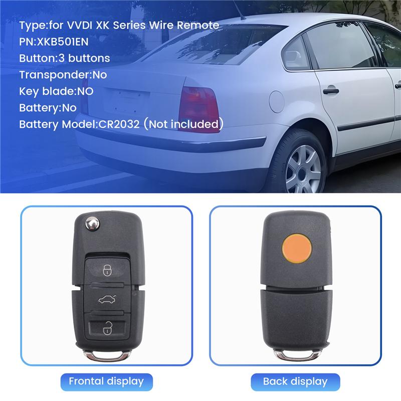 Car Remote Key For Xhorse XKB501EN Universal Wire Remote Key Flip Fob 3 Buttons For VW B5 Type VVDI Key Tool