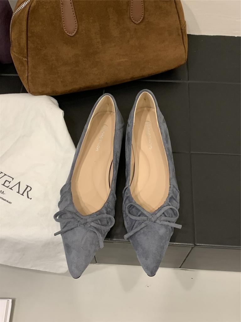 Neue Einzelschuhe 2025 spitz innenliegende Höhenerhöhung Schleife Wildleder