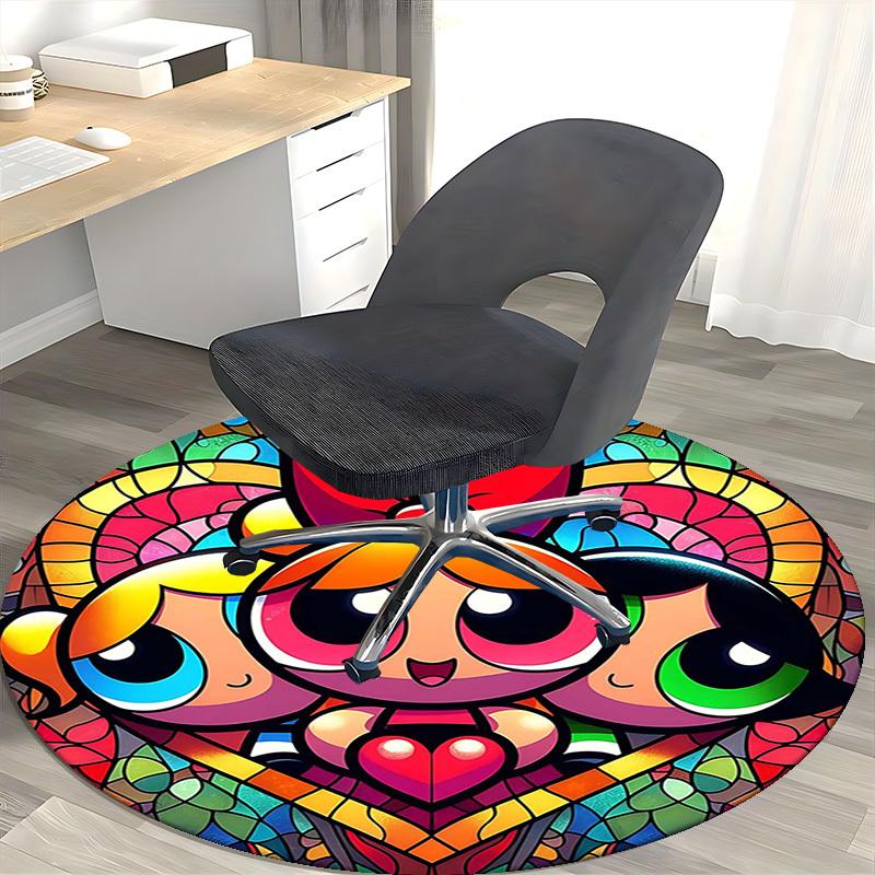 1pc Powerpuff Girls Stained Glass Round Carpet - Anime Design Chair Mat