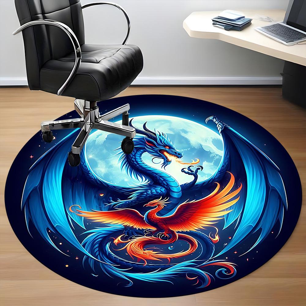 1pc Dragon Phoenix Office Round Area Rug, Under Office Chairs Bedroom Living Room Home Decor, Room Deco, Available In Various Sizes