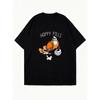 Oversized T Shirt Black Happy Pills Cartoon Pills And Cats Print Casual Wear For Women Streetwear Fashion Summer Outfit