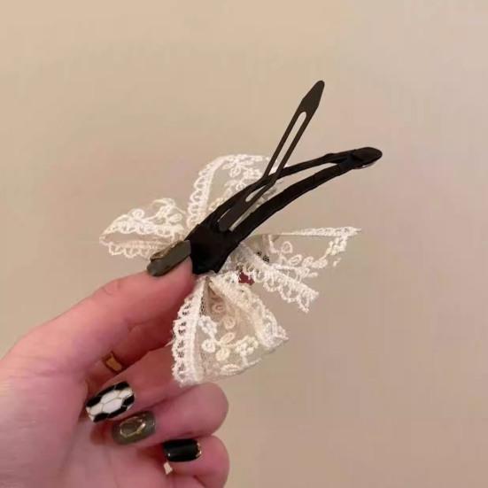 2Pcs Women Hairpin Embroidery Lace Flower Bowknot Decor BB Hair Clip Moderate Clamping Force Hair Accessories