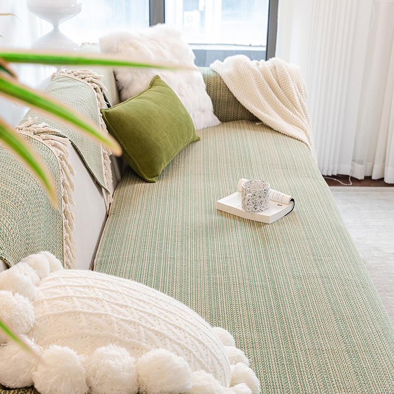 Cotton and Linen Sofa Cushion Four Seasons Universal Non-Slip Simple Striped Canvas Sleeve Cover Cushion Cover Cloth Nordic