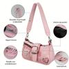Borsa a Spalla da Donna Y2k Stile Coreano con Tracolla a Catena Staccabile, Dettagli a Stella, Zip, Borsa a Tracolla in PU, Borsa da Viaggio Versatile