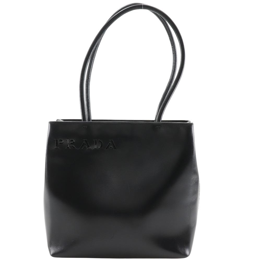 

PRADA logo Tote Bag B10900 NERO black leather Women Used