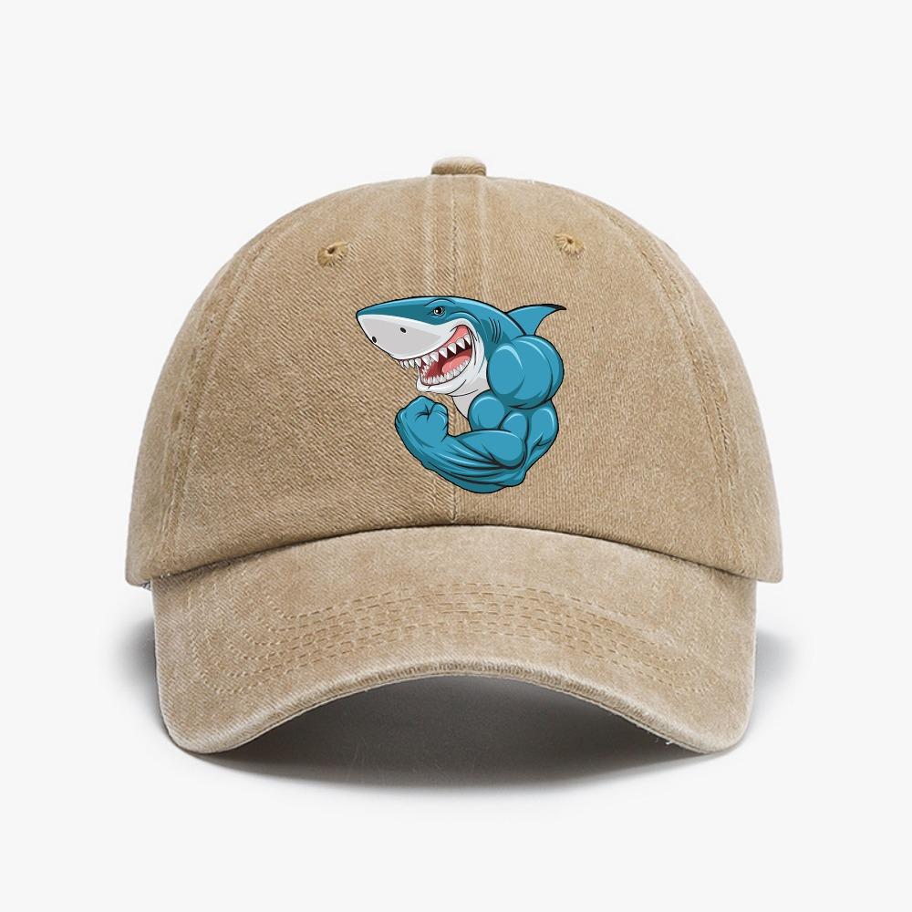 Muscle Sharks Retro Distressed Washed Baseball Cap Headwear Unisex Outdoor Activities Gift Hat