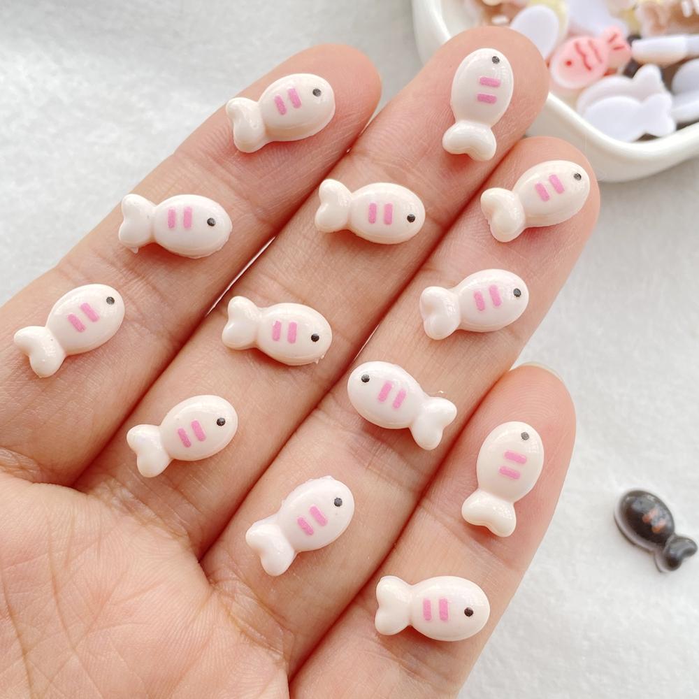 50Pcs Cute Cartoon Mini Colorful Little Fish Series Nail Art Resin Designer Charms DIY Craft For Nail 3D Decorations Jewelry