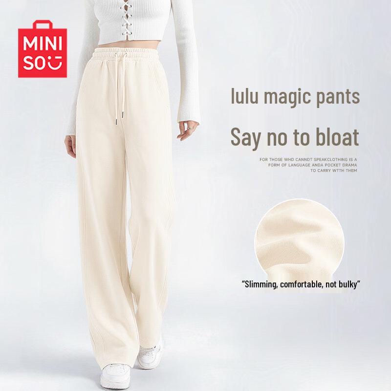 MINISO Women s Fleece-Lined High-Waist Straight-Leg Sweatpants M