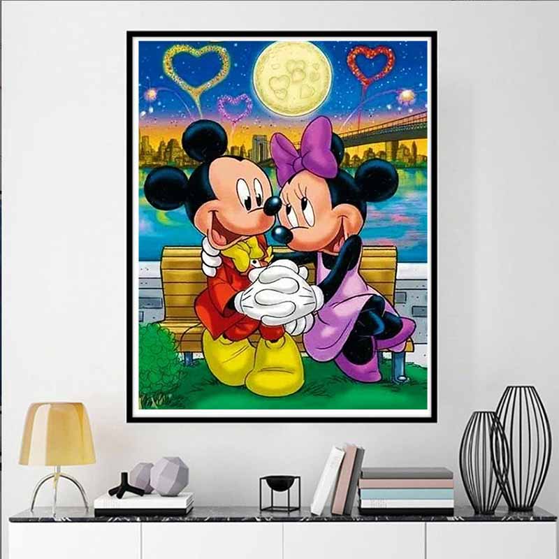 Disney Diamond Painting Mickey Minnie Romantic Date Theme Illustration DIY 5D Cartoon Mosaic Cross Stitch Gift Room Decoration