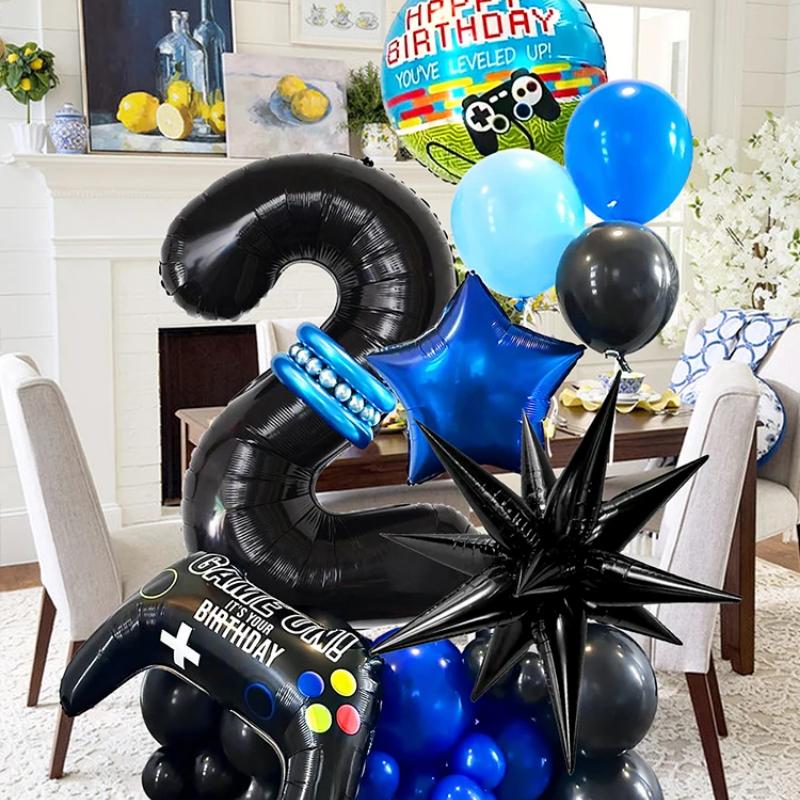 1set Video Game Theme Number Birthday Set Game Controller Balloons Black 1-15 Number Balloons Gamer Kids Birthday Party Decors