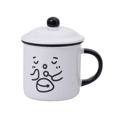 Personality Cute Funny Emoji Ceramic Mug Imitation Enamel with Lid Coffee Cup Office Home Breakfast Cup
