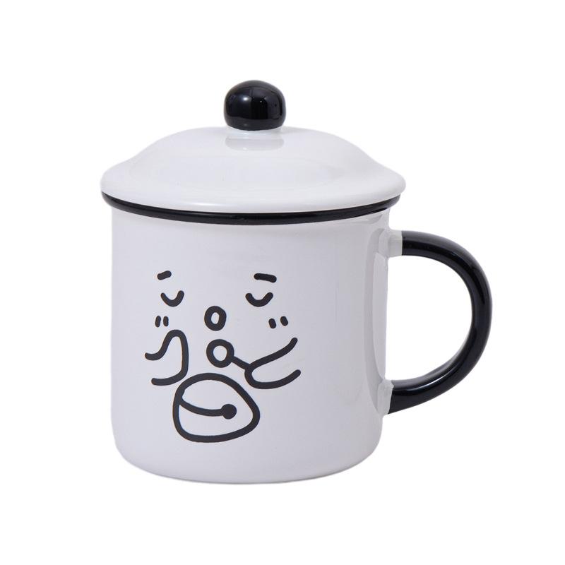 

Personality cute funny emoji ceramic mug imitation enamel with lid coffee cup office home breakfast cup 400ml