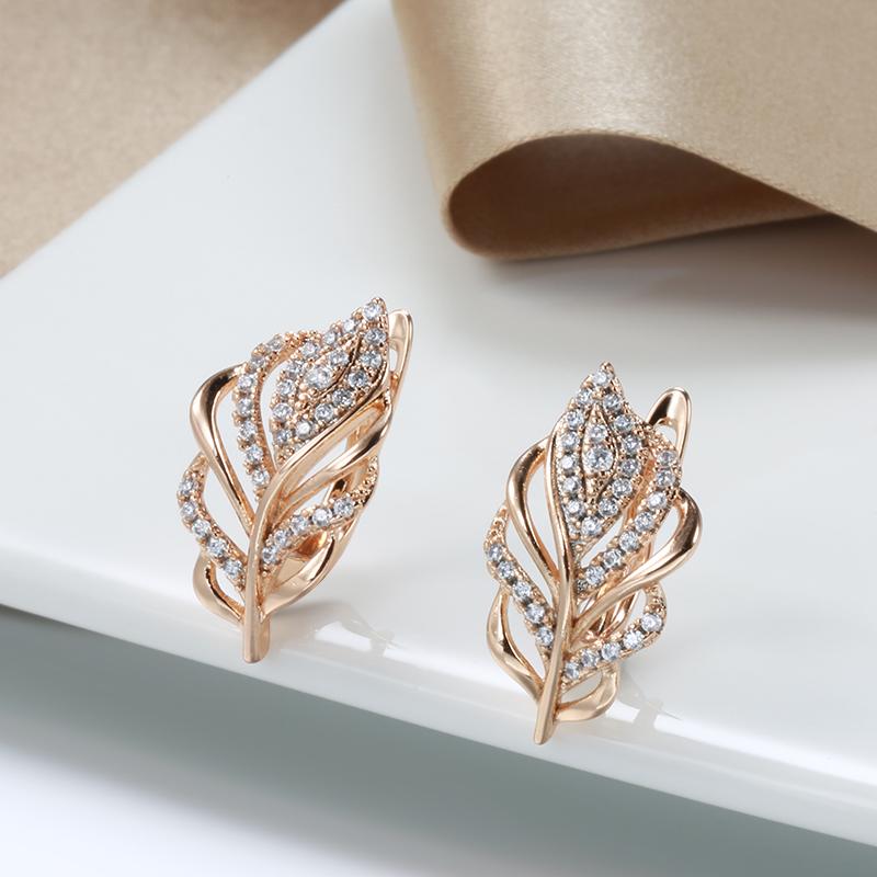 Rose Gold Women Earring Ring Sets Fashion Natural Zircon Flower Vintage Earring Ring Gift Daily Fine Jewelry Set