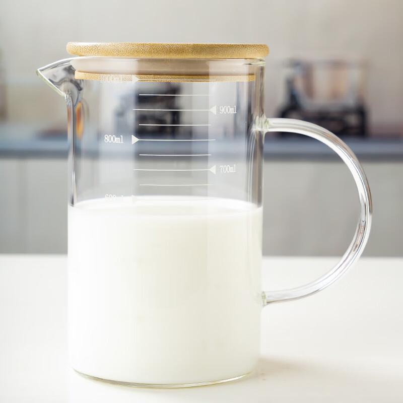 XiHe 1000ml High Borosilicate Glass Measuring Cup with Lid