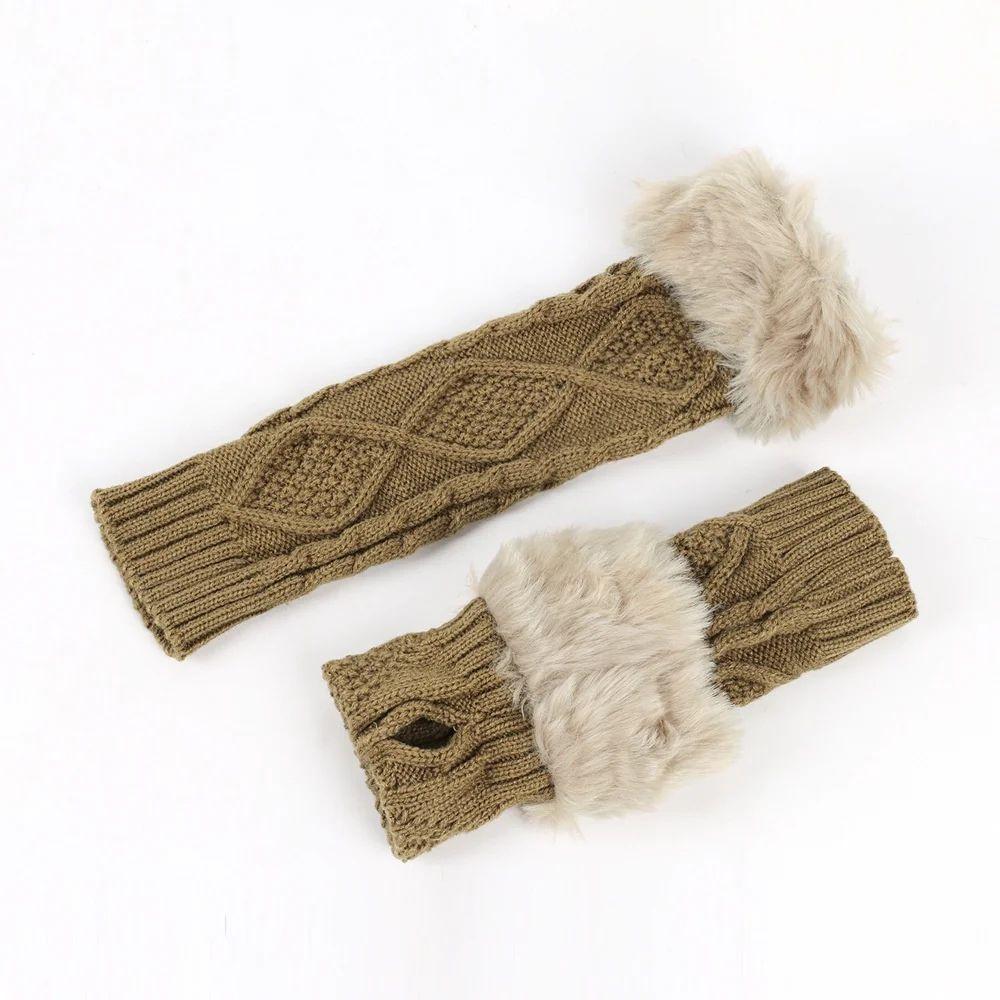 Furry Knitted Sleeves Gloves Crochet Knitting Arm Warmers Women Clothing Accessories