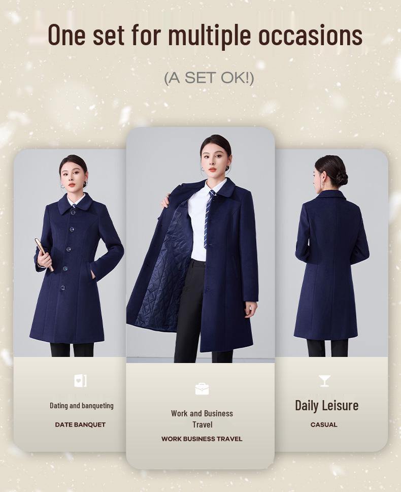 Women's Mid-Length Woolen Coat with Cotton Padding - Unisex Workwear for Autumn and Winter