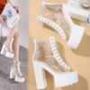 Fashion 14.5CM Women's Square Heels Boots High Transparent Female Thick Platform Waterproof Nightclub Catwalk Sandals