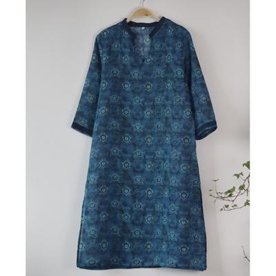 Woman Spring Vintage V-Neck Chinese Style Dress Fashion Casual Personality Half Sleeve Print Dress