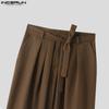 INCERUN Men Zipper Up Belted Wide Leg Trousers Casual Palazzo Pants