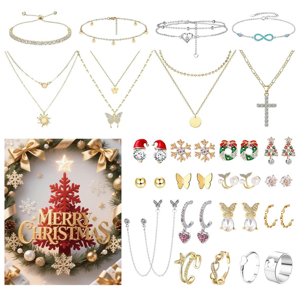2026 Christmas Countdown Calendar 25 Day Christmas Earrings and Necklace Set Bracelets Charm Earrings Pendant Accessories