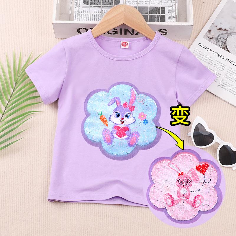 

Детская футболка с коротким рукавом для мальчиков и девочек Летняя тонкая футболка Детский топ с пайетками, меняющими цвет 160 оранжевый