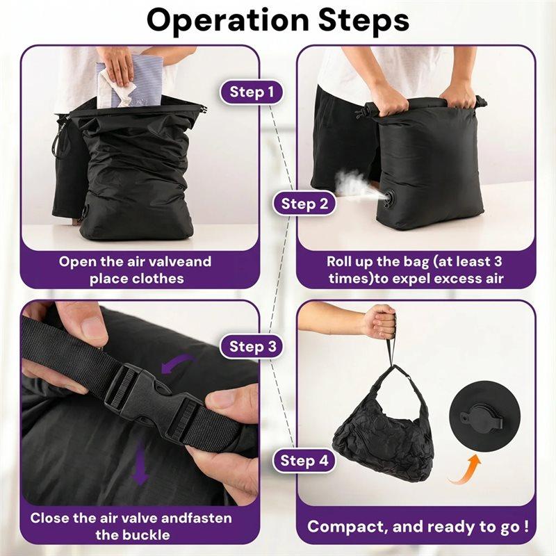 A25F-Reusables Clothes Organizer 24L Hand Roll Compression Storage Bag Travel Luggage Cubes Sealed Packing Bag