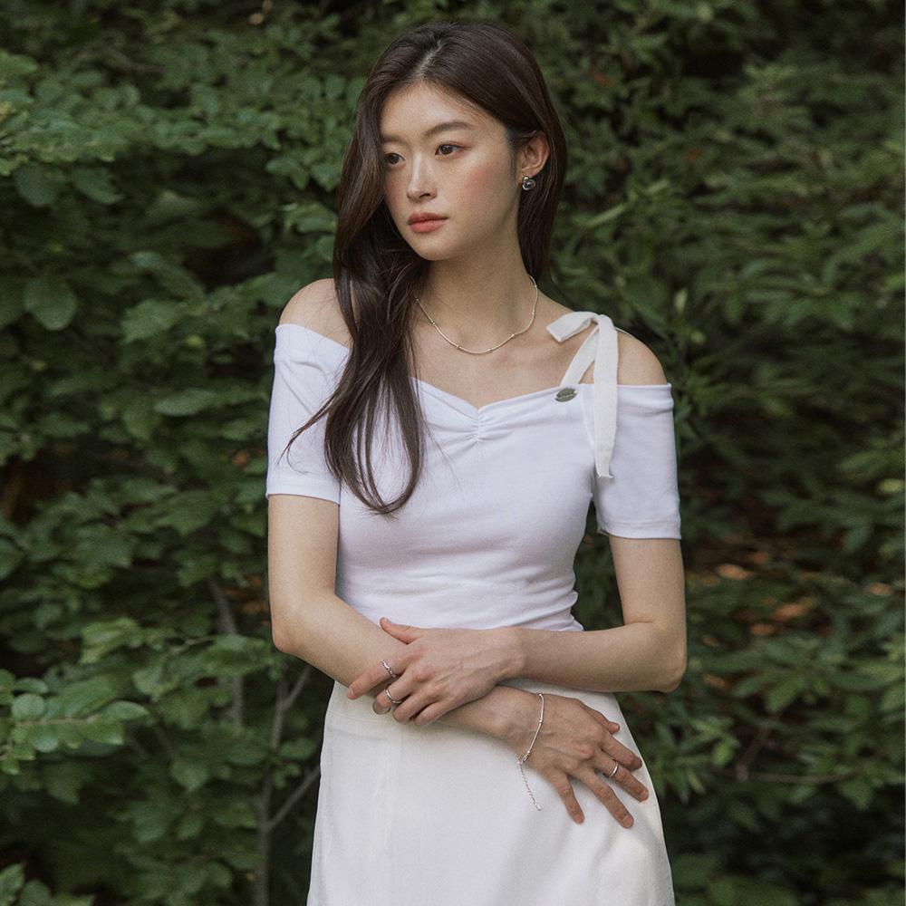 Adowl Off Shoulder Ribbon T Shirt - White White/Free