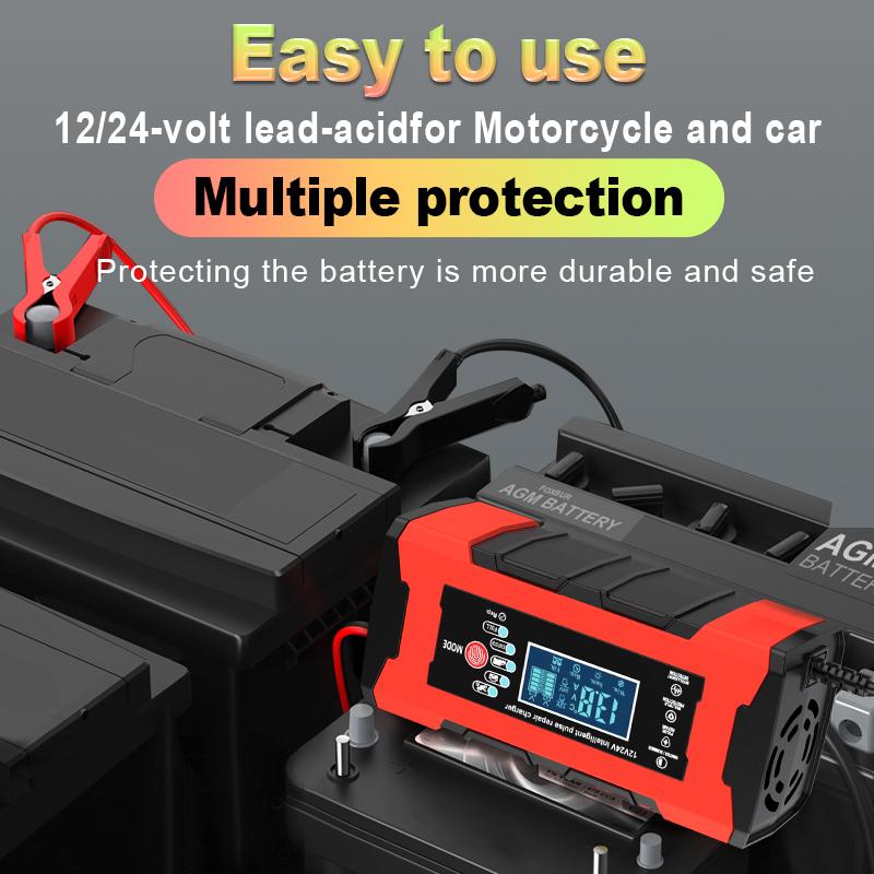 24V 5A 12V 10A Battery Charger Smart Fast Charging for Car Batteries 7-Stage Charge Pulse Repair for AGM GEL WET Lead Acid