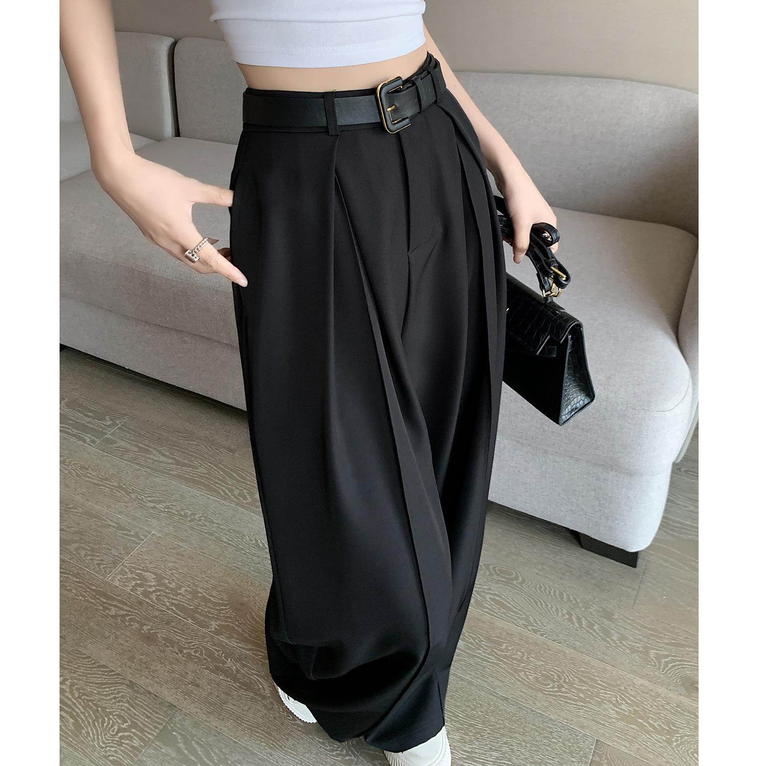 Women s High Waist Wide Leg Trousers Loose Pleated Suit Pants for Business Casual M